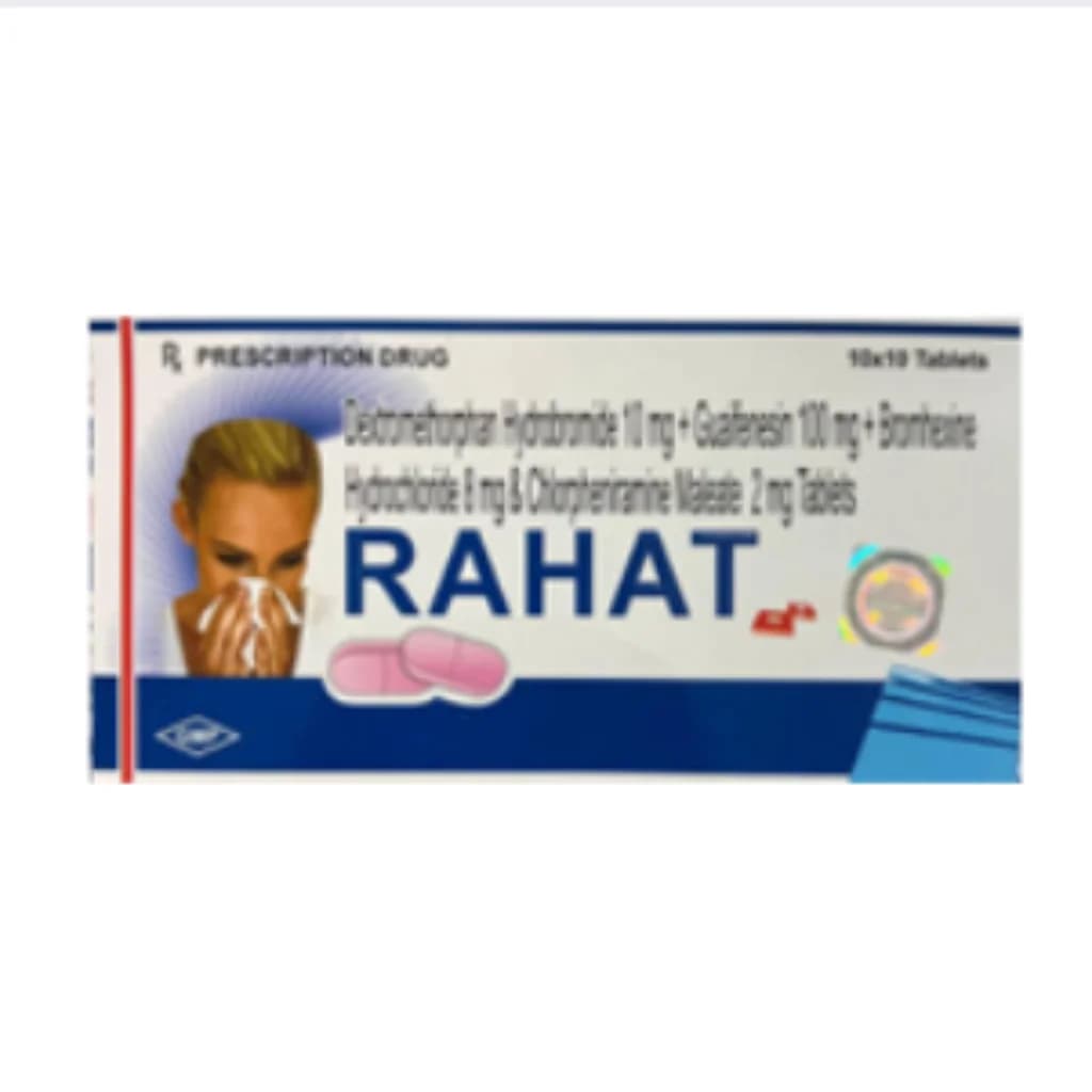 RAHAT (Dextromethorphan 10mg+Guaifenesin 100mg+Bromhexine 8mg+Chlorpheniramine 2mg) 10mg+Guaifenesin 100mg+Bromhexine 8mg+Chlorpheniramine 2mg