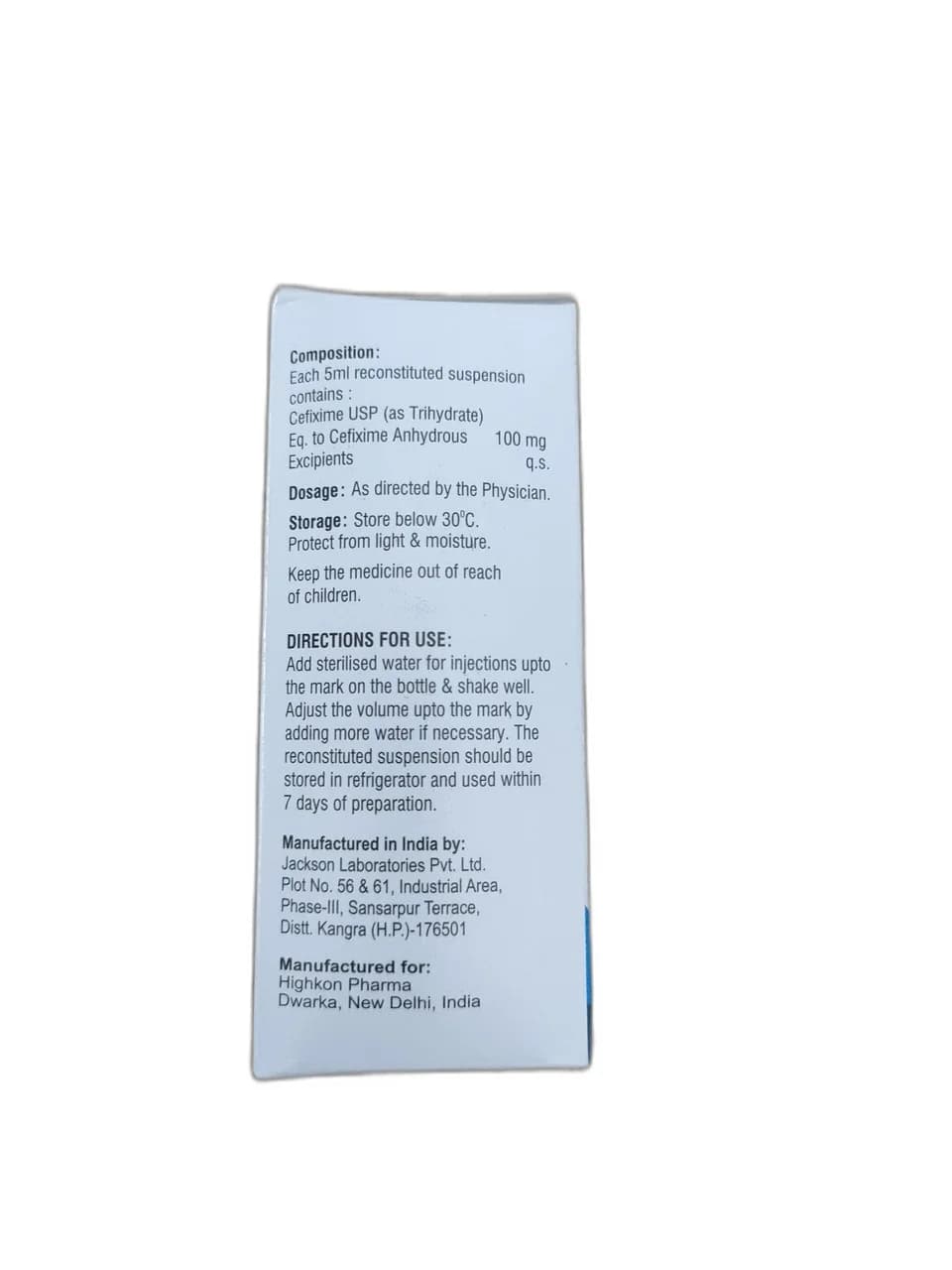 Cefixime USP 100 mg