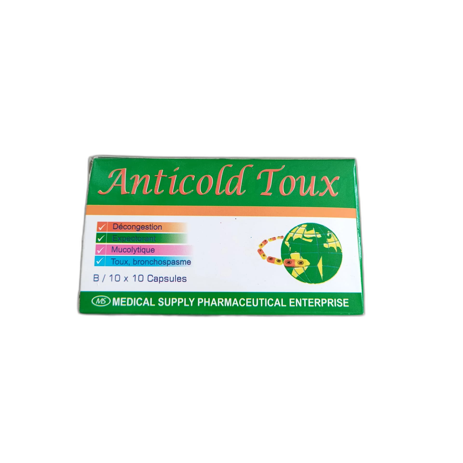 Anticold Toux Bromhexine 8mg/Chlorpheniramine 3.2mg/Guaifenesin 100mg/Paracetamol 500mg/PPA 25mg