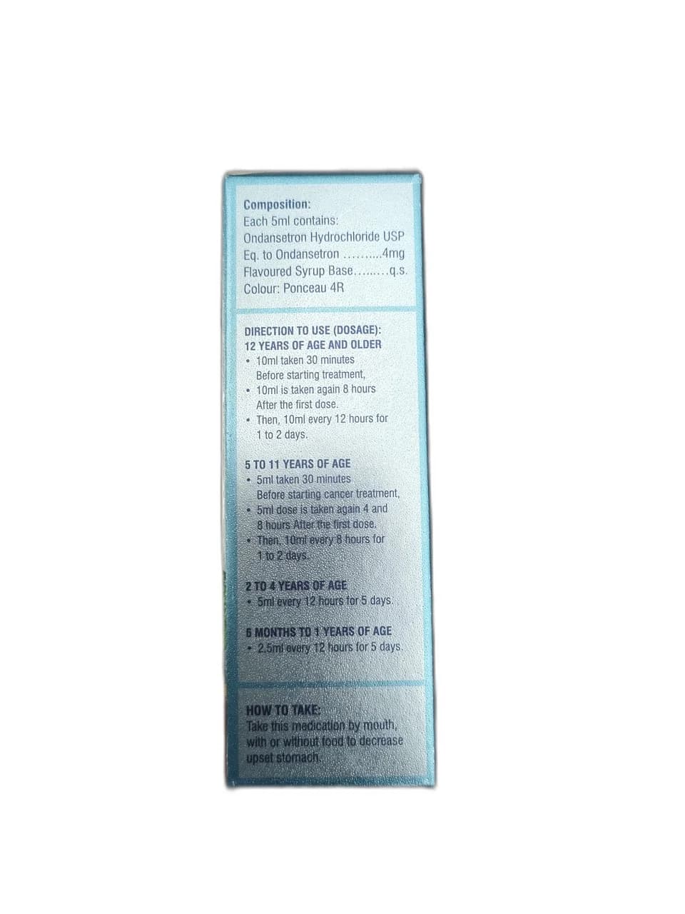 Ondansetron Hydrochloride USP Flavoured Syrup 4mg/5ml