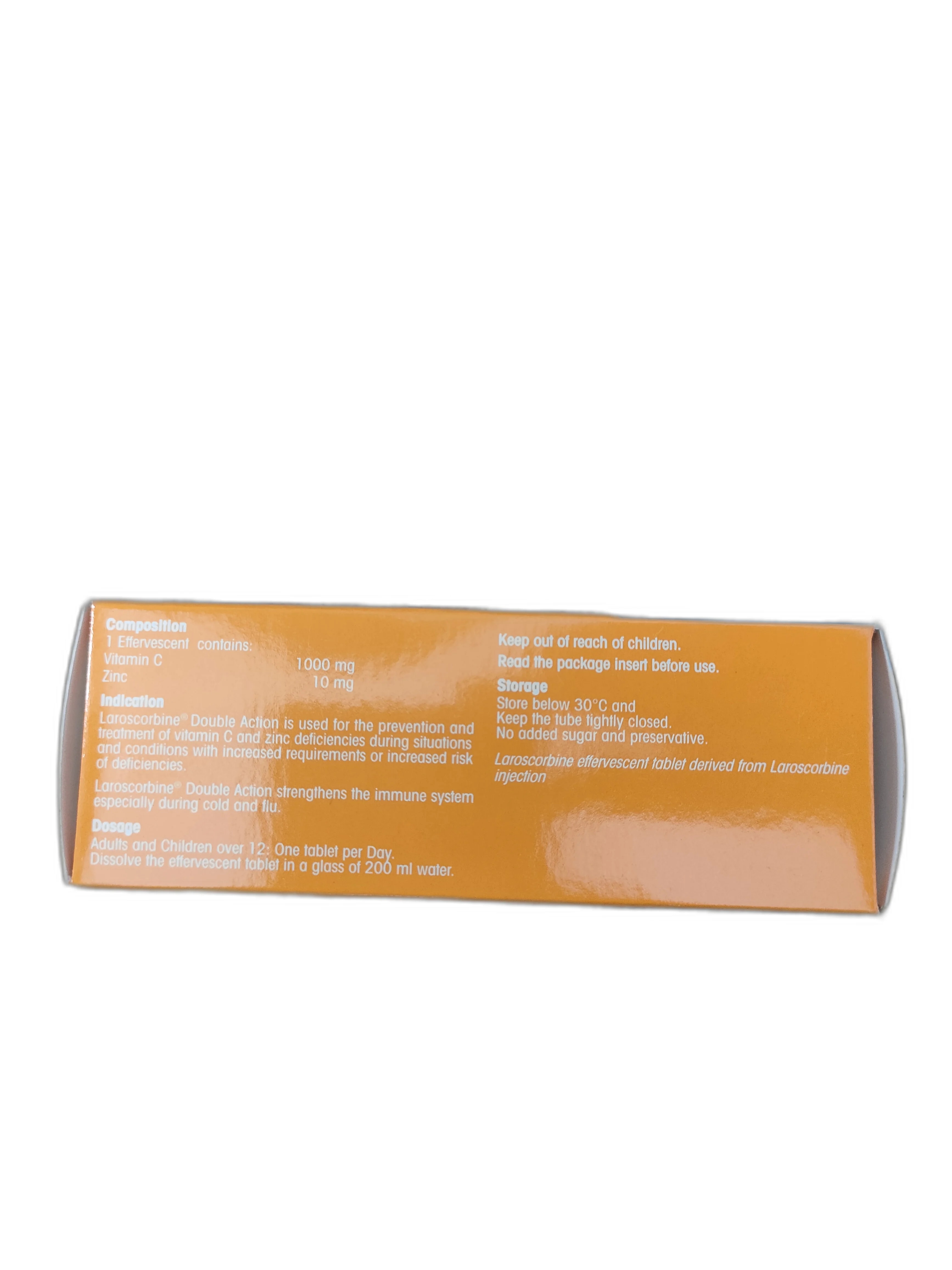 Laroscorbine Double Action 1000mg Vitamin C, 10mg Zinc - ឱសថស្ថាន ដារ៉ារស្មីគោកចំបក់ (Dara Raksmey Kok Chambok)