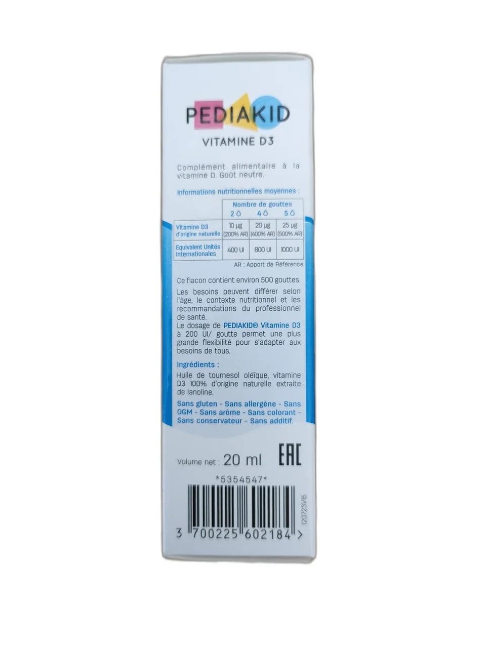 PEDIAKID VITAMINE D3 200 UI/goutte - ឱសថស្ថាន ដារ៉ារស្មីគោកចំបក់ (Dara Raksmey Kok Chambok)