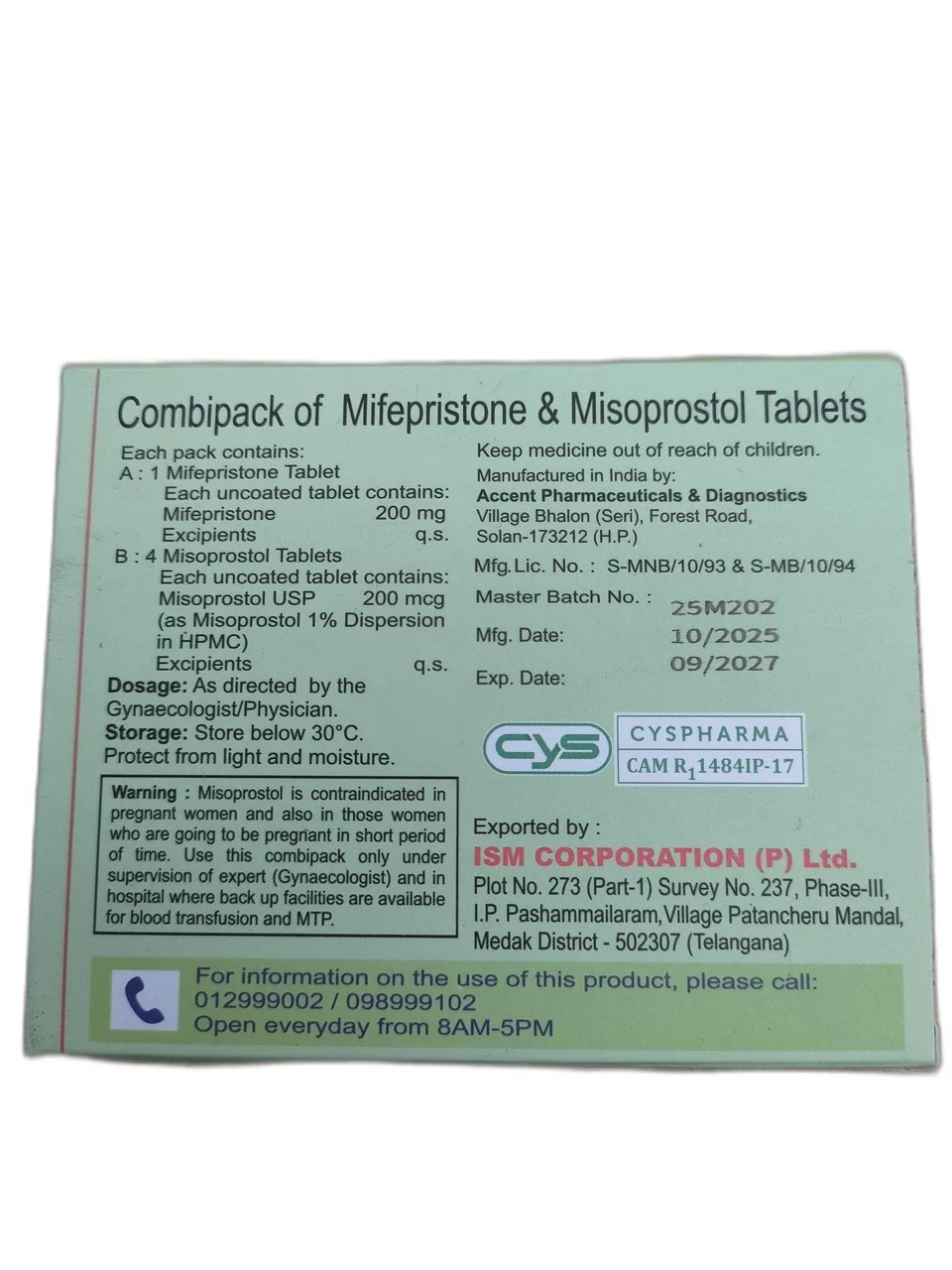 Combipack of Mifepristone & Misoprostol Tablets — available at pharmacies in Cambodia on PharmKulen